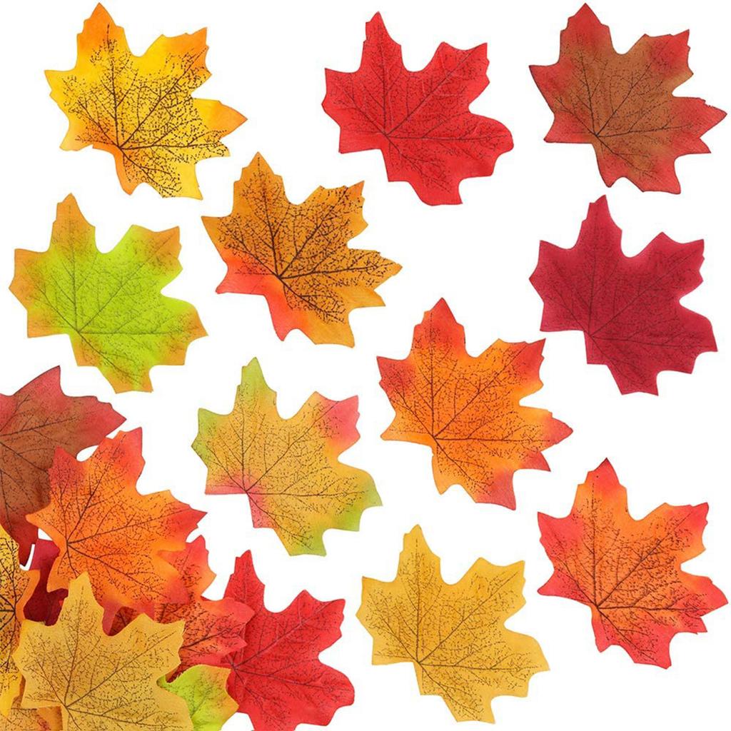 200pcs Artificial Maple Autumn Leaves Plastic Fake Leaves Fake Autumn Maple Leaves Halloween Holiday Wedding Party Decoration