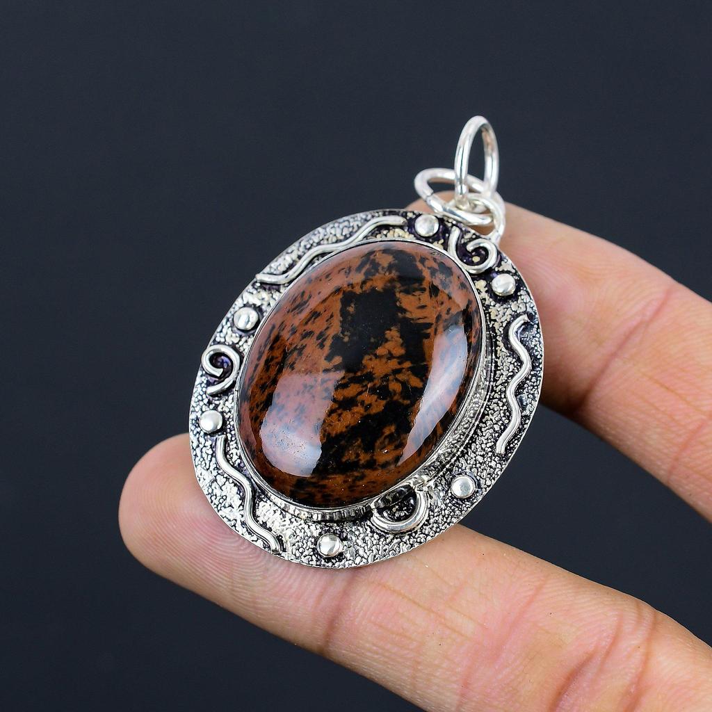 925 Silver Mahogany Obsidian Gemstone Daughter Root Chakra Boho Pendant Jewelry