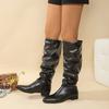 Fashion 2024 Winter New Solid Color Round Head Square Heel Knee-high Boots Fashion Comfortable Wear-resistant Boots Shoes for Women