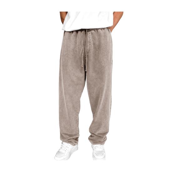 Yousheng Men Sport Pants Wide Leg Drawstring Elastic Waist Pure Color Sweatpants Full Length Loose with Pockets Long Trousers