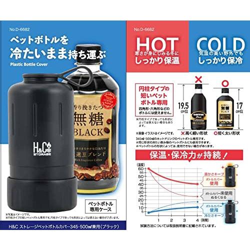 Pearl Metal H&C Storage D-6682, Insulated Plastic Bottle Cover Holder, Compatible with 345ml and 500ml Bottles, Double Wall Vacuum Insulated, Black