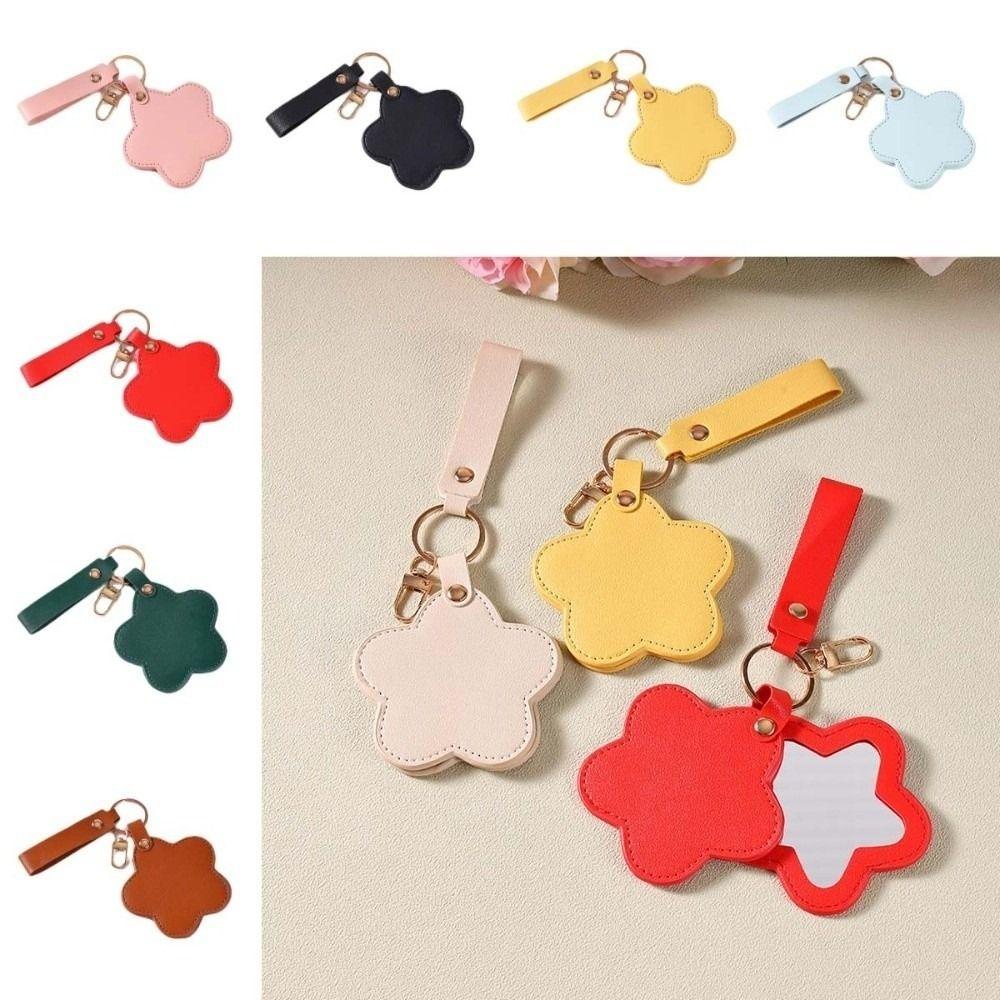 Rotate Small Mirror Stars Shape Makeup Mirror PU Leather Colorul Star Keychain  Graduation Gift