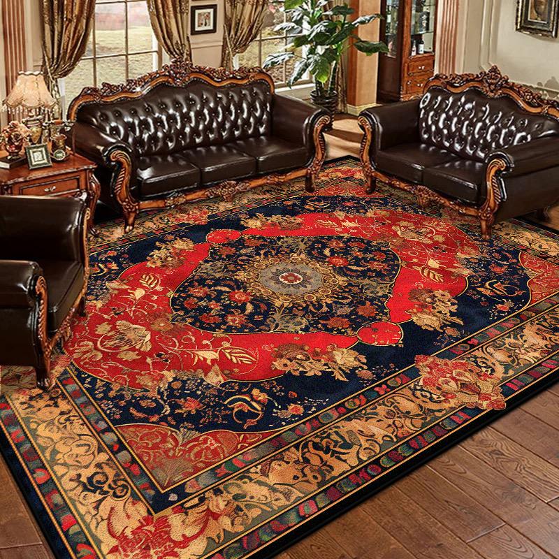 Persian Retro Living Room Carpet Decoration Home Thickened Flannel Sofa Area Rugs Bedroom Tatami Non-slip Floor Mat Household