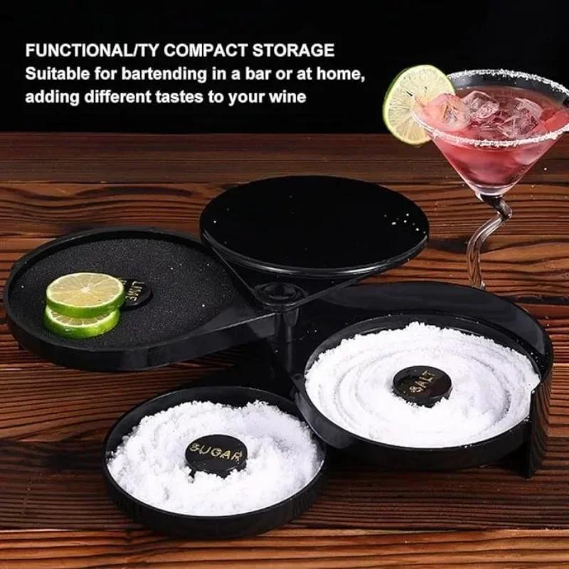 3 Tier Salt and Sugar Tray with Rotating Base for Cocktail Margarita Juice Rim Seasoning Tool Multi Layer Condiment Box