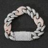 Hip Hop Jewelry 20mm Chunky Bling CZ Iced Out Pig Nose Cuban Link Chain Two Tone Bracelet for Men