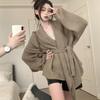 Cardigan Sweater Female 2023 Autumn Lazy Knitted Coat with High Quality Slim Soft Glutinous Lace Up Cardigan Sweater for Women