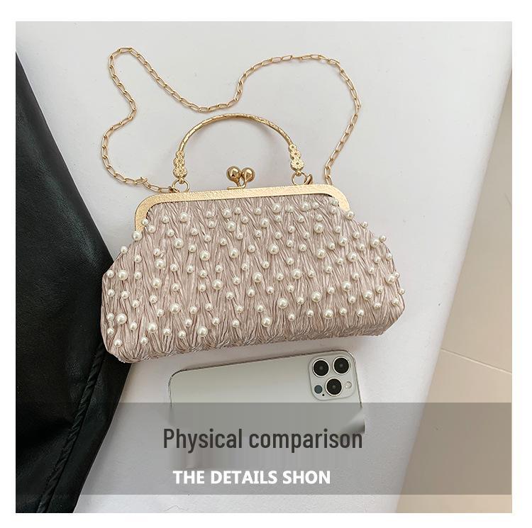 Dámská elegantní crossbody kabelka s kamínky na rameno, skořápka, jaro 2025