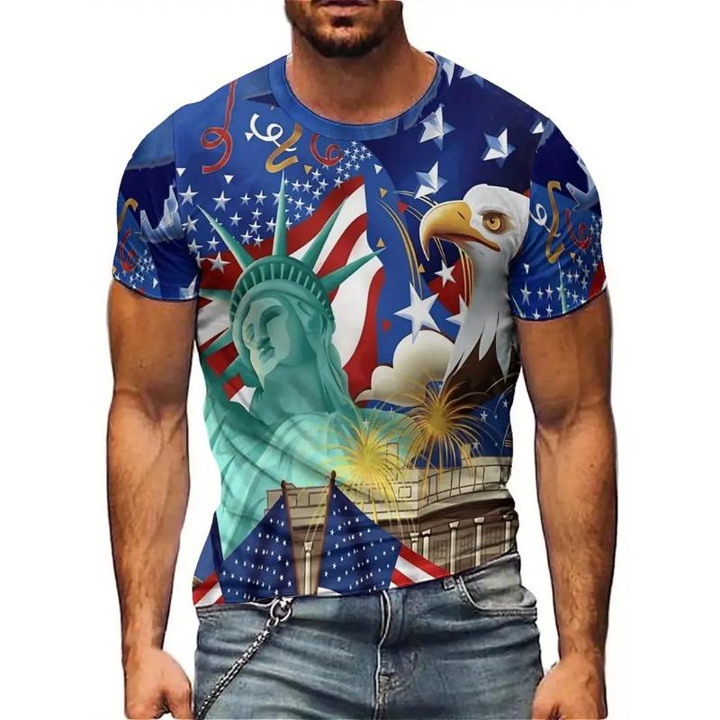 

Мужская футболка с 3D-принтом Статуи Свободы, повседневная, с коротким рукавом, круглым вырезом, из дышащей полиэстеровой ткани, летний стиль 6XL