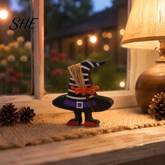 Miniature Halloween Room Decor Wooden Table Sign, Cute Ghost Witch Hat Bat Freestanding Tiered Wood Farmhouse Tray Ornament, Rustic Tabletop