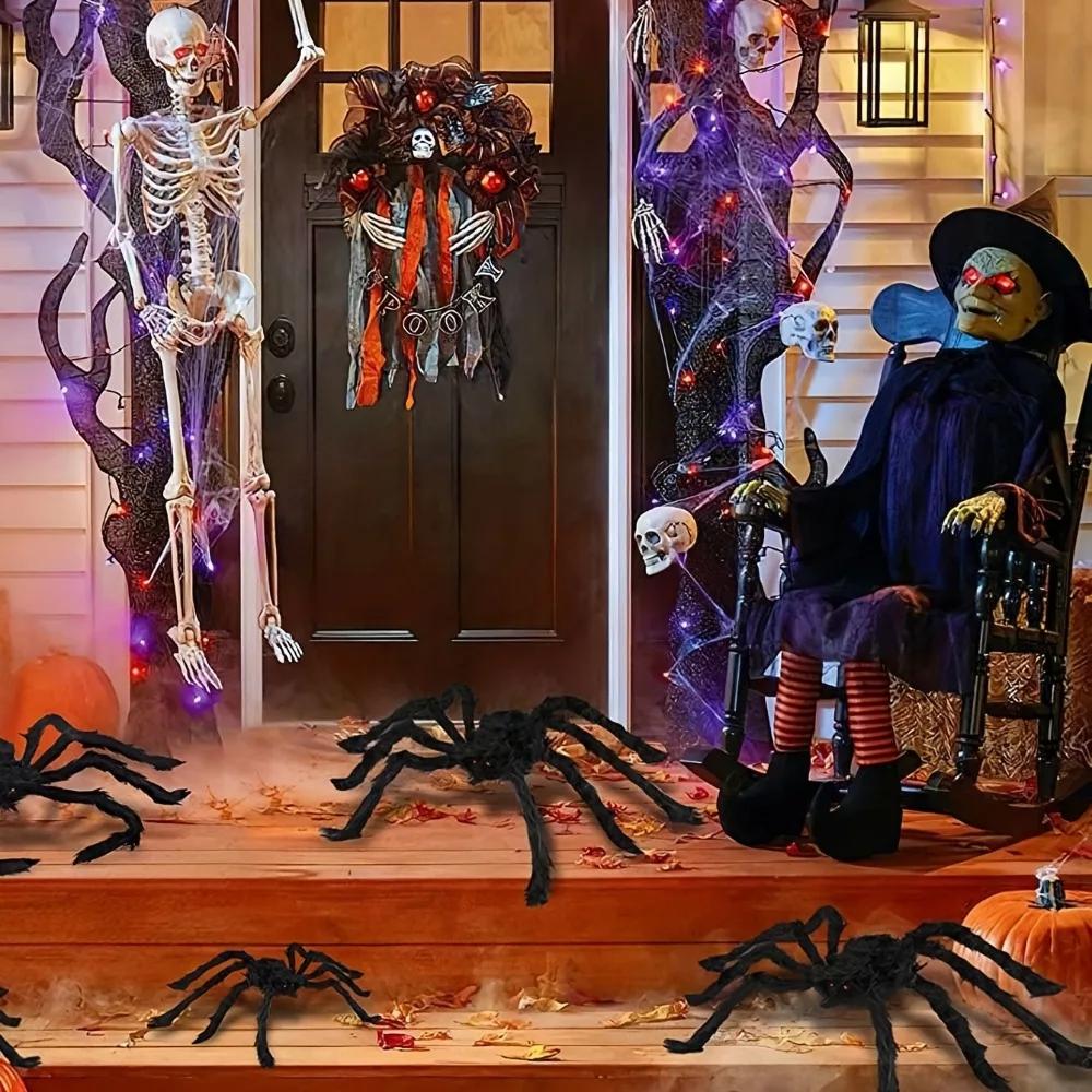 200CM Giant Spider Halloween Decorations Fake Scary Spider for Indoor Outdoor Home Wall Yard Parties Halloween Decoration Props