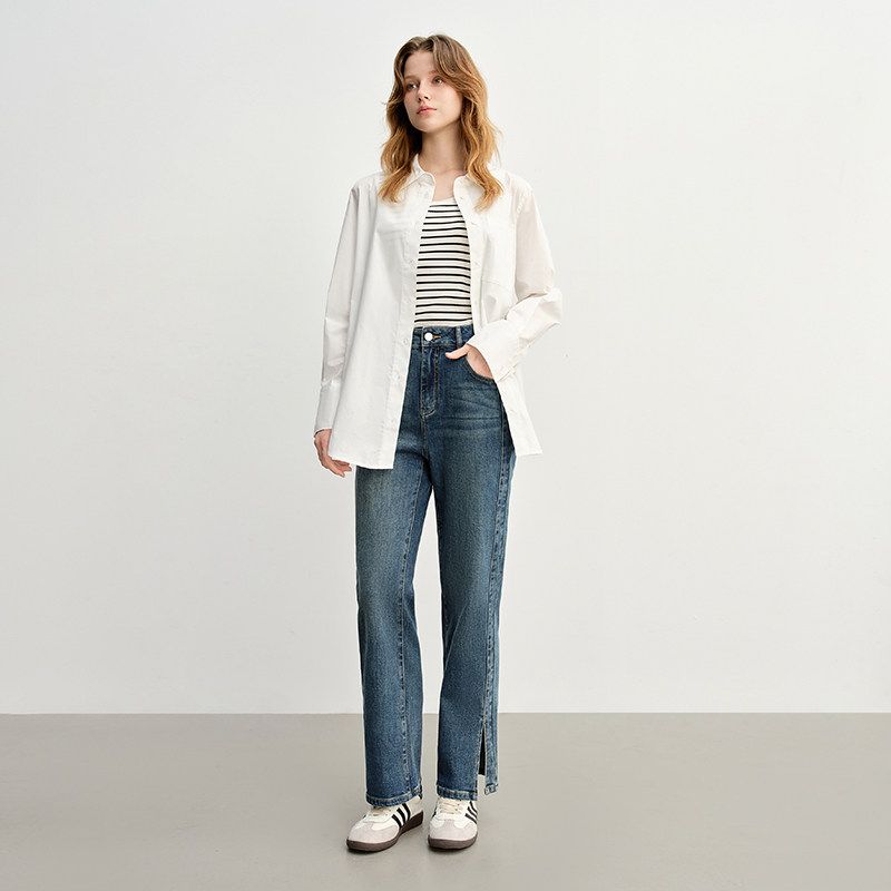 

Single Beam Skinny Leg Covering Spring Clothing High Waist Loose Denim Cowboy Blue 1 piece