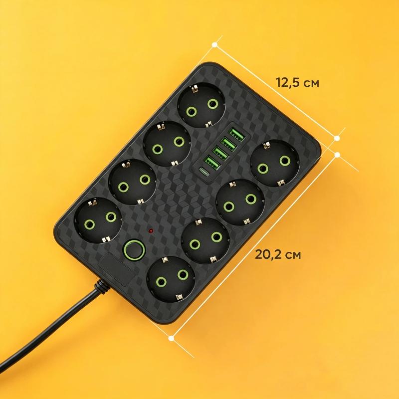 EU Plug Power Strip Multi AC Outlets Socket 2 Meters Extension Cord Overload Protection for Home Office