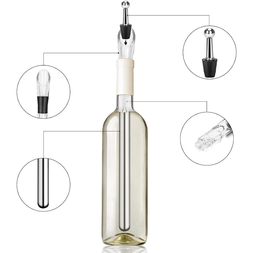 Drink Cooling Set, Stainless Steel Wine Bottle Chilling Stick with Pour Spout, Bottled Cooler, Drink Chiller, Wine Accessory (1 Piece)