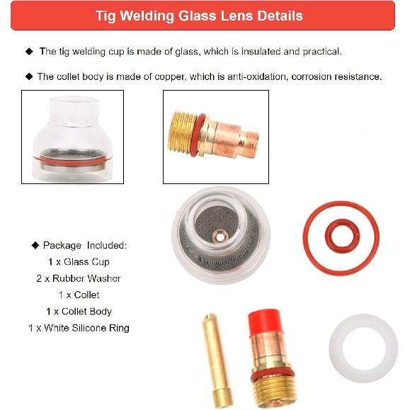 Tig Welding Gas Lens, Tig Welding Nozzle Cup Tig Torch Glass Cup Tig Welding Cup Fluid Nozzle Set Tig Welding Accessories for TIG-17/18/26(2.4MM)