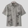 INCERUN Oversized Men Shirts Lapel Short Sleeve Cartoon Print Casual Tops