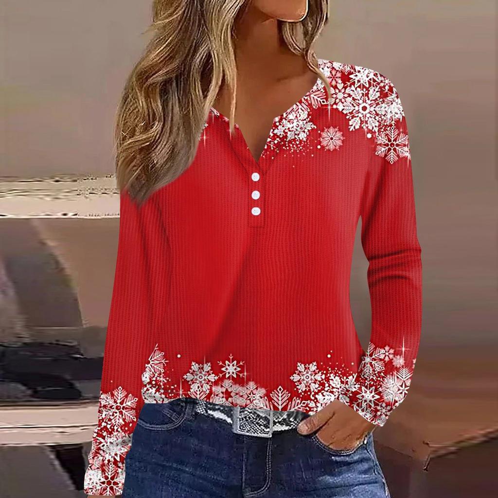 Dam T-shirt Tee Tryck Knapp Långärmad Stickad Tröja Vardag Weekend Mode Basic V-ringad Normal Topp