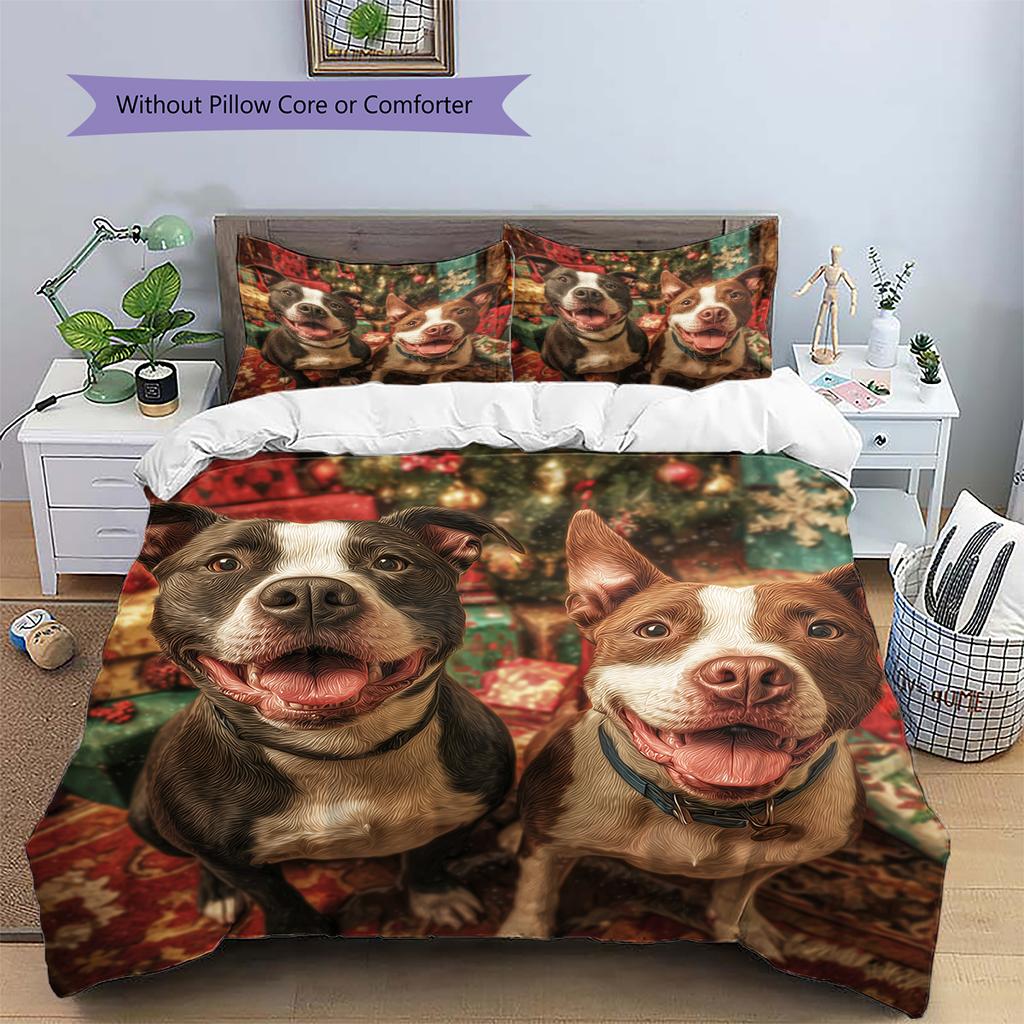 Happy Pitbull Pattern Bedding Home Decoration Birthday Gift (1 * duvet cover + 2 * pillowcase, without core)