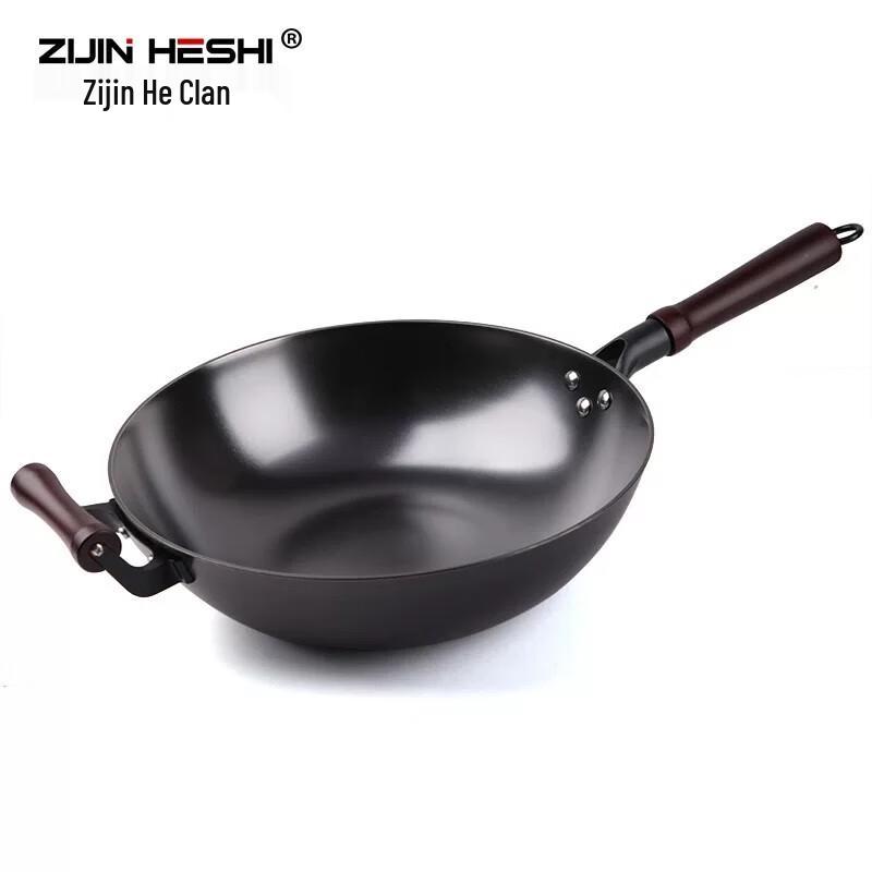 Zijin He s 34cm Round Bottom Cast Iron Wok