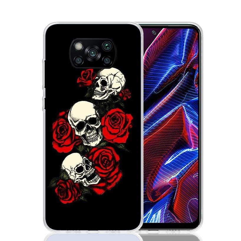 Human Skeleton Red Rose Phone Case For Xiaomi Poco F7 Ultra X7 X6 Pro X5 Redmi 15 15C 13 13C 12 12C 10 10A 10C 9 9A 9C 9T Shell