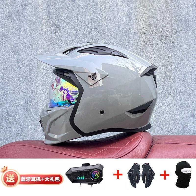 Full Face Motorcycle Helmet With Detachable Bluetooth Module ABS Shell Unisex All Season Retro Style