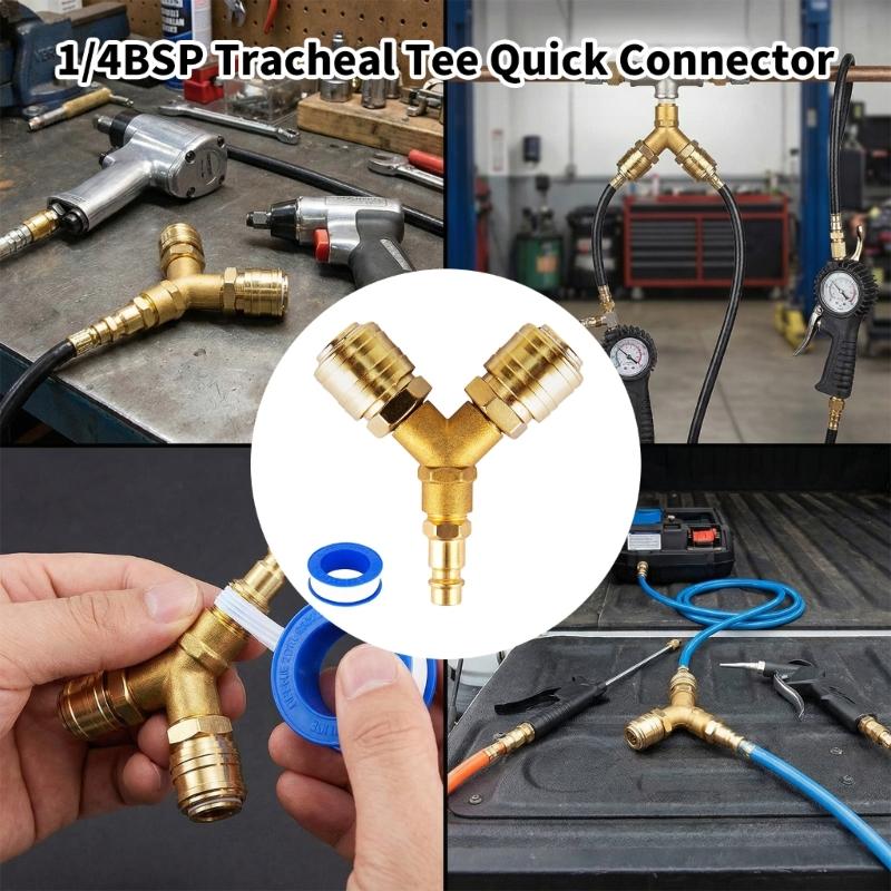 Y Splitters 1/4Inch Air Hose Quick Coupler Compressed Air Distributors 2 Way Air Switches Connectors Pneumatic Tees Joint