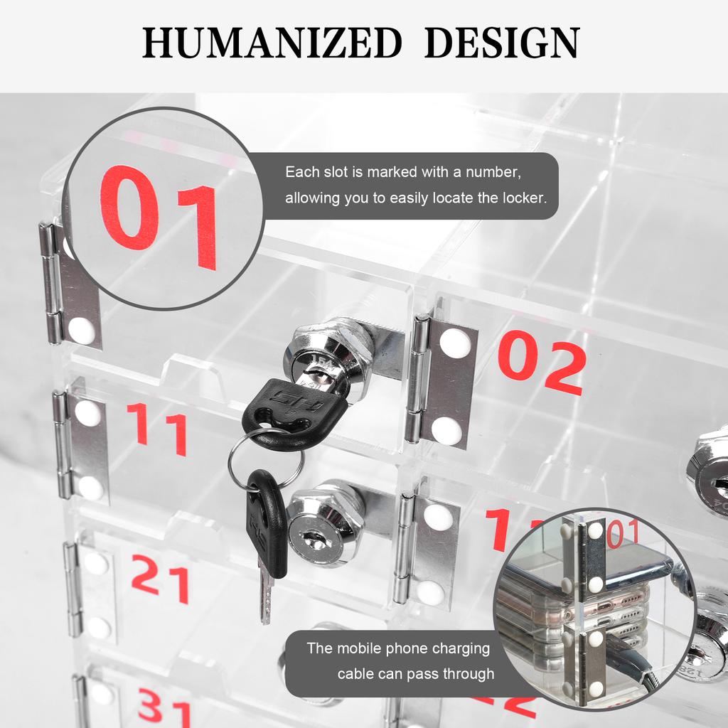 Cell Phone Locker Box with Door Locks and Keys Phone Jail Storage Cabinet Clear Acrylic Cell Phone Storage Locker for Classroom