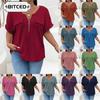 Women's Fashion Casual Solid Color Print Short Sleeve V Neck Blouses & Shirts