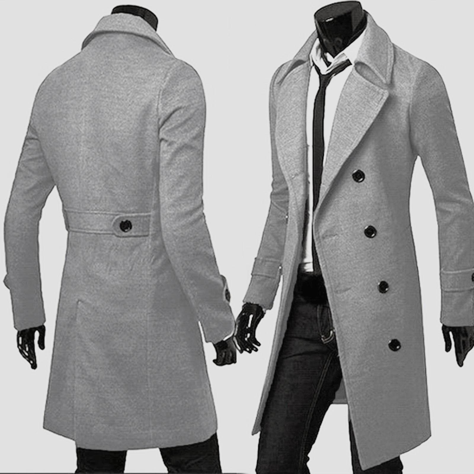 

Зимний мужской тонкий стильный плащ, двубортный длинный пиджак, пальто M серый