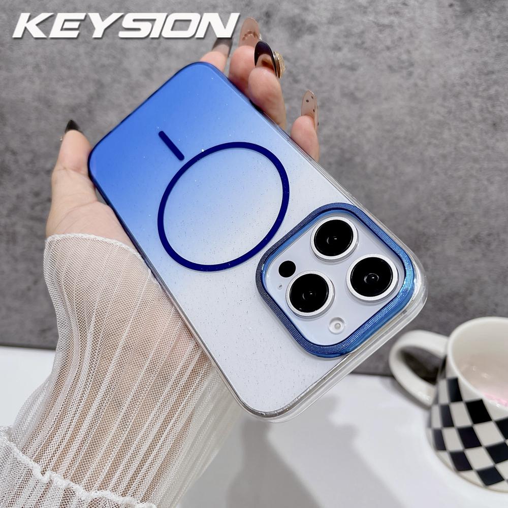 KEYSION Luxuriöse magnetische Handyhülle mit Farbverlauf und Glitzer für MagSafe für iPhone 14 15 16 Pro Max 16e 16 Plus Harte PC Stoßfeste Hülle