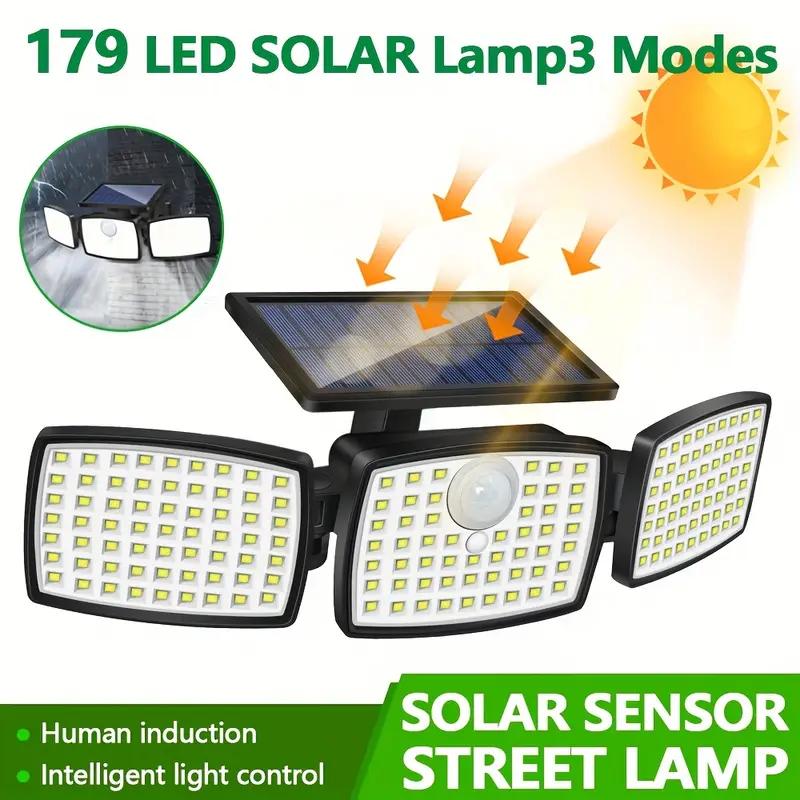 2 Pack 179 LED Solar Wall Lamp with Motion Sensor 3 Lighting Modes Waterproof Outdoor Solar Security Floodlight for Patio Garden
