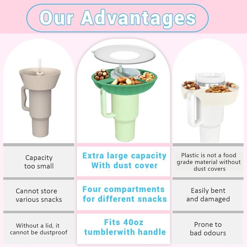 Silicone Snack Tray with Lid Compatible with Cup 40 Oz, Reusable Snack Ring Suitable for Car Cup Holder