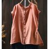 Johnature Camisetas sin Mangas Vintage de Algodón para Mujer Cuello Redondo Color Sólido Verano Botones Sin Mangas Holgadas Suaves Casual Camisetas sin Mangas