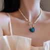 Romantic Blue Love Heart Natural Freshwater Baroque Pearl 14K Gold Filled Ladies Pendant Necklace  For Women Gifts Chain