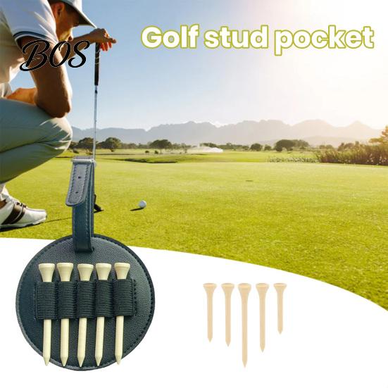 Elastic Webbing Golf Storage Tee Holder Clip-on Organizer, PU Leather Ball Pouch with Stretchable Strap, Strap Portable Vintage Style, 5-Slot