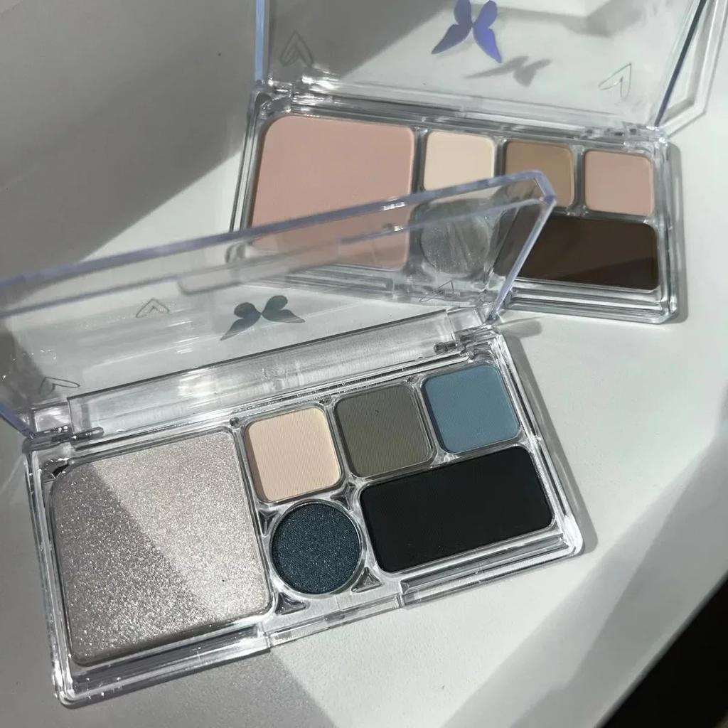 Palette d'ombres à paupières 6 couleurs Punk Smoky Noir Pailletée Nacrée Palette d'ombres à paupières Coréenne Bleue Brillante Contour Blush Maquillage