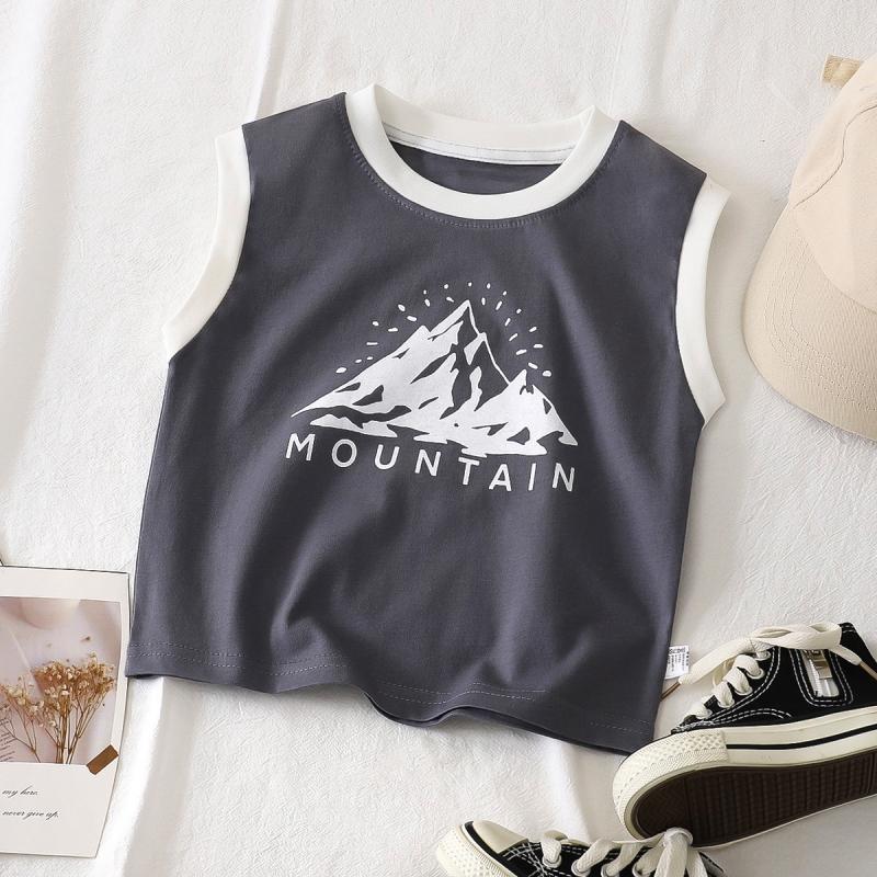Kids Cotton Sleeveless T-shirt Summer Baby Comfortable Clothes Boys Girls Cartoon Vest Tee Children Breathable Leisure Tops