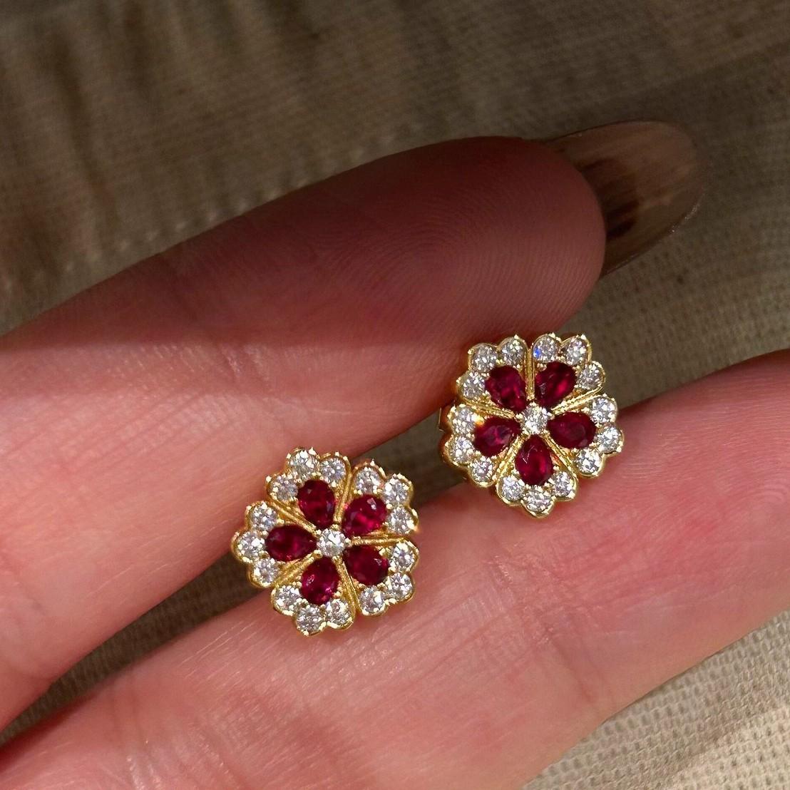 Inspiration Retro Ruby Flower  Sets Brushed Dot Diamond Hollow Earrings Necklace Exquisite Wedding Bridal Collar Chain
