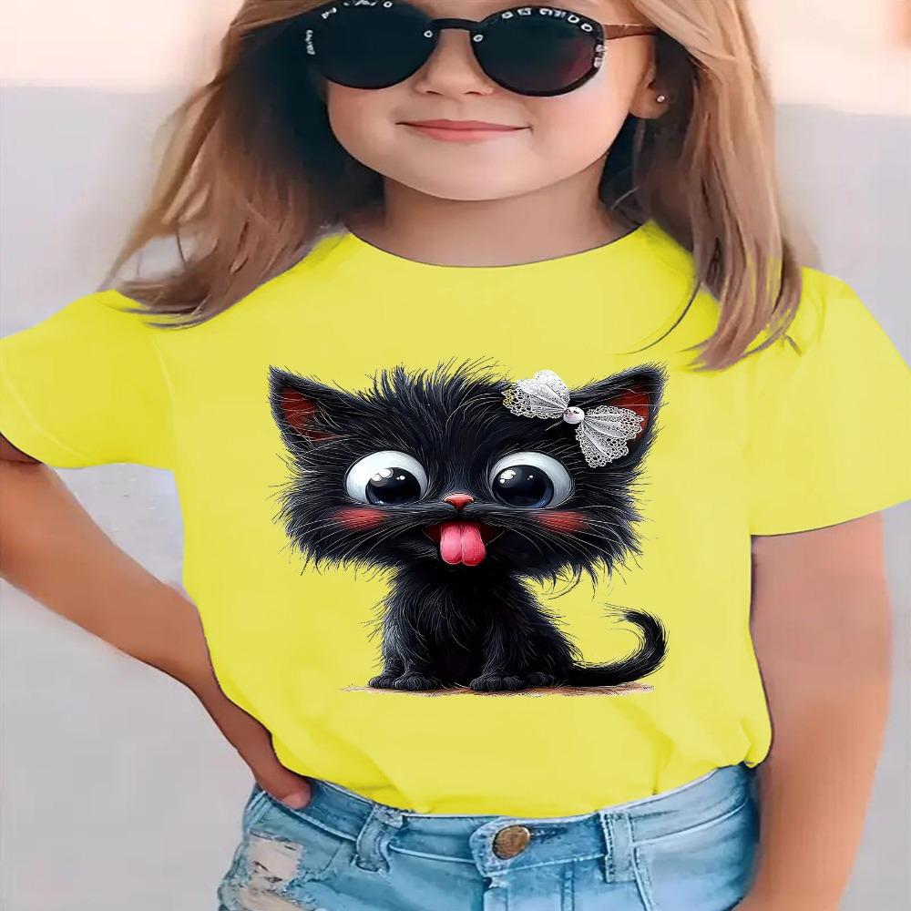 Summer Fashion Girls Short-sleeved T-shirt Cartoon Pattern Printed Casual Versatile Top