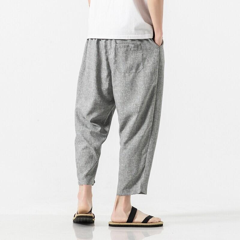 Herren Baumwolle Leinen Cropped Hosen Sommer Einfarbig Lässig Elastischer Bund Leicht Gerade Beine Hosen Locker Übergröße Herren Bekleidung