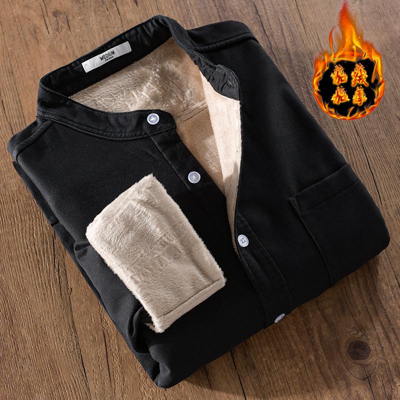 

Мужская теплая плюшевая приталенная куртка-рубашка в корейском стиле с воротником-стойкой 9308