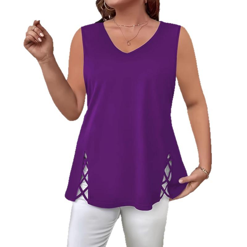 2026 Summer Sleeveless Hollow Blouse Women Large Size V-neck Fashion Vest Cross Casual Slim Fit Tank Top Elegant Loose Casual Women's Clothing