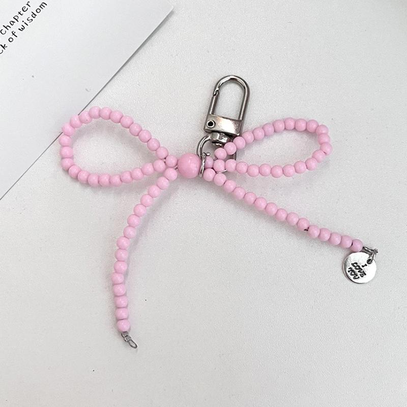 Bowknot Pearl Key Chain Sweet Cool Beaded Chain Phone Pendant Headphone Case Charms Bag Decor Car Key Ring