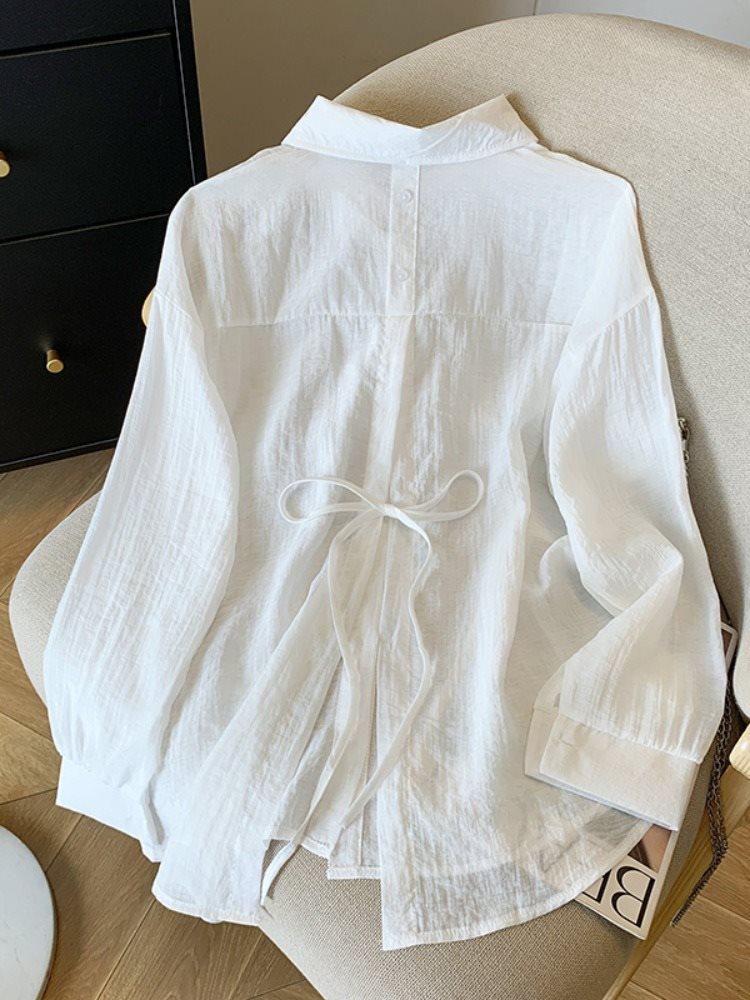 Women's Blue Ice Silk Sun Protection Cardigan - 2025 Summer Back Tie Jacket