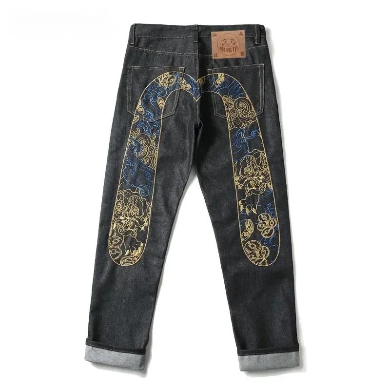 Nuovi jeans stampati alla moda retrò hipster giapponese hip-hop High Street Leisure Slim Straight Ricamo Y2k Pantaloni con cuciture