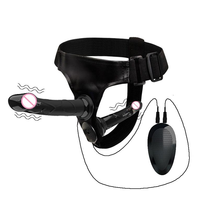 Wired Remote Vibrating Double Penetration Strap On Harness Realistic Silicone Dildo Panties Adjustable for Couples Pegging Anal