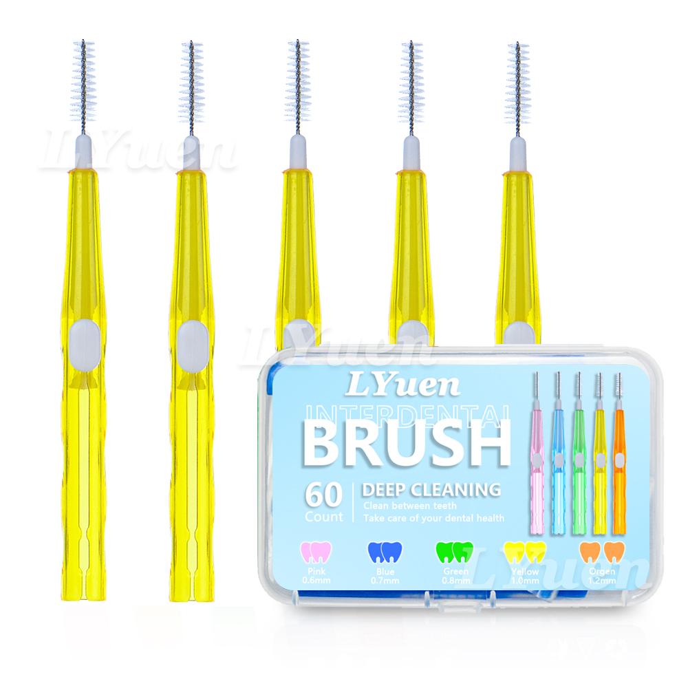 

60Pcs/Box Travel-Size Push-Pull Interdental Brush Orthodontic Bracket Cleaning Toothbrush Uncovered Interdental Cleaning Tool