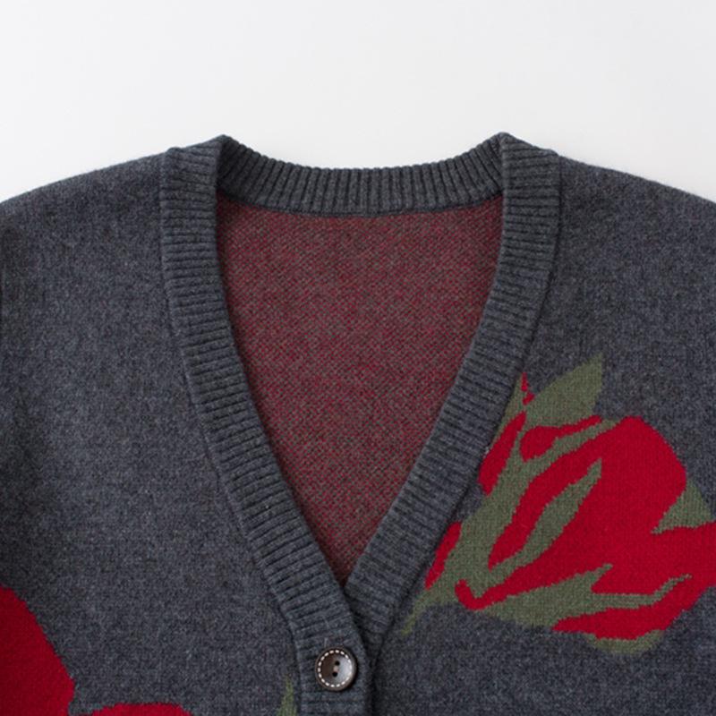 Women's Loose V-neck Thickened Knit Cardigan Sweater - 2025 Style, Versatile Long Sleeve Wool Outerwear