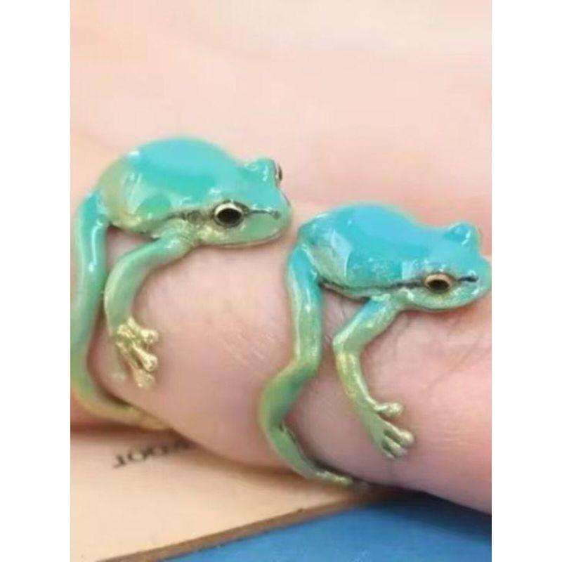 Cross-Border Unique Green Quirky Frog Ring Niche Design Cute European and American Style Fashion Ring Adjustable Opening