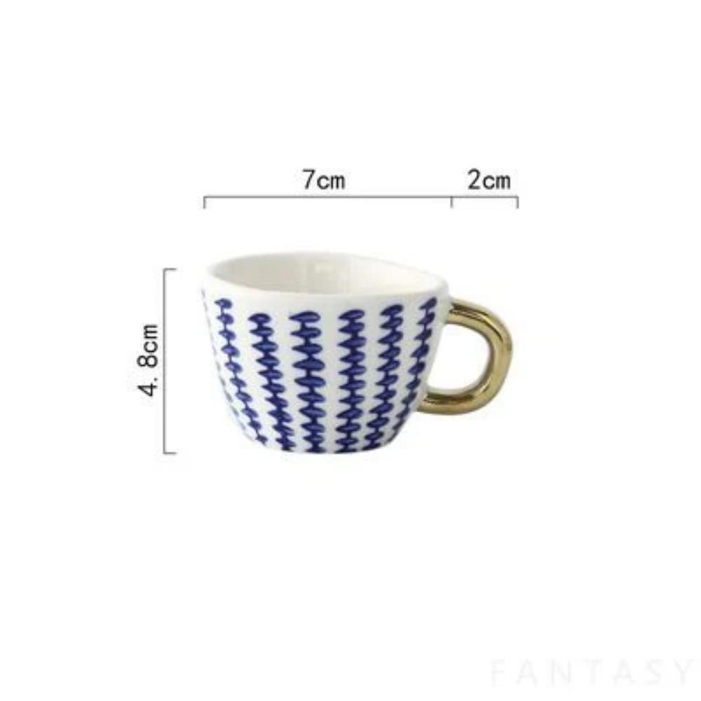 American Irregular Geometric Ceramic Coffee Cup with Gold Plated Handle Black and White Pattern Milk Tea Cup Home Accessories