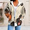 Women Plus Size Zip Up Hoodie Long Sleeve Drawstring Hood Pockets Halloween Cartoon Printed Casual Top